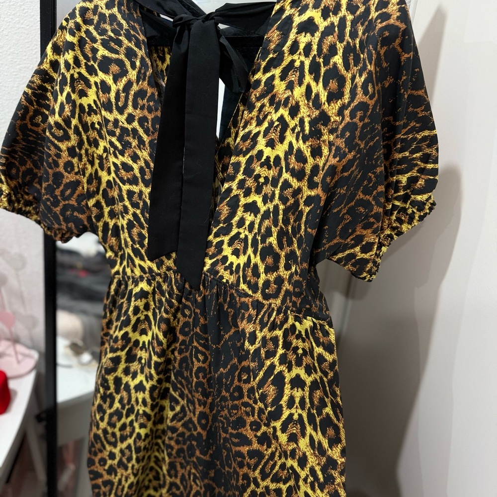 Topshop Leopard Print Maxi Dress - Black and Yellow